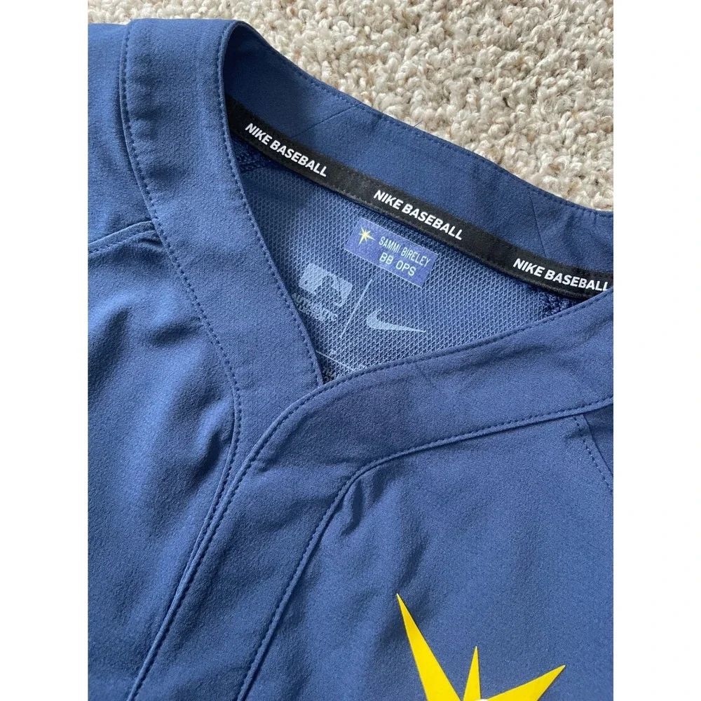Nike Baseball Mens Small Tampa Bay Rays Pullover Navy Blue MLB Top
